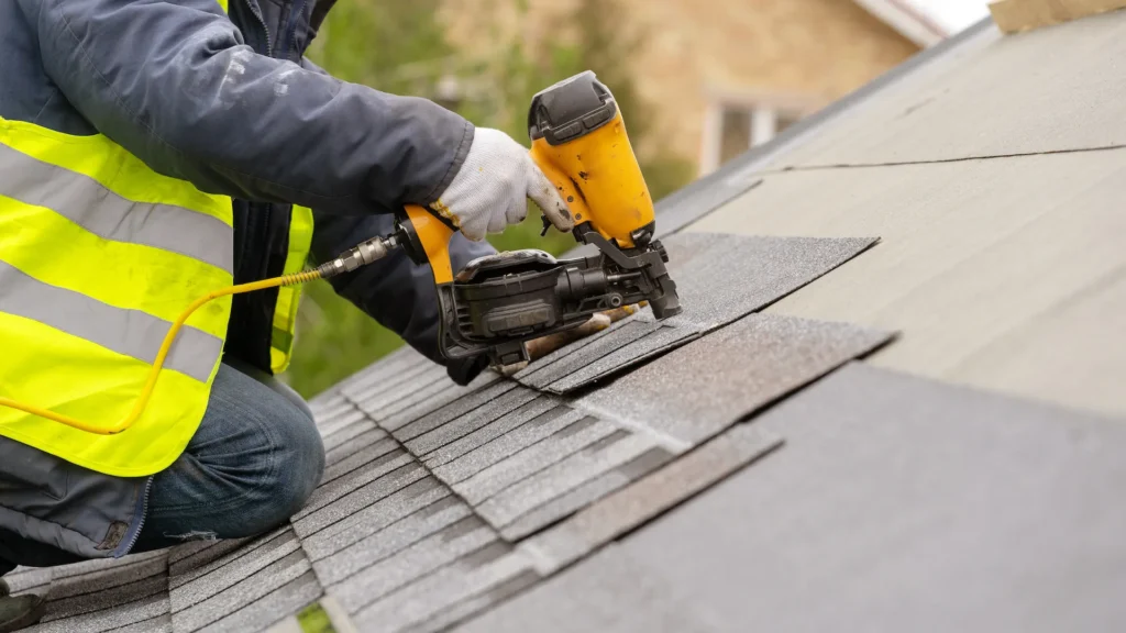 A man repairing a roof.